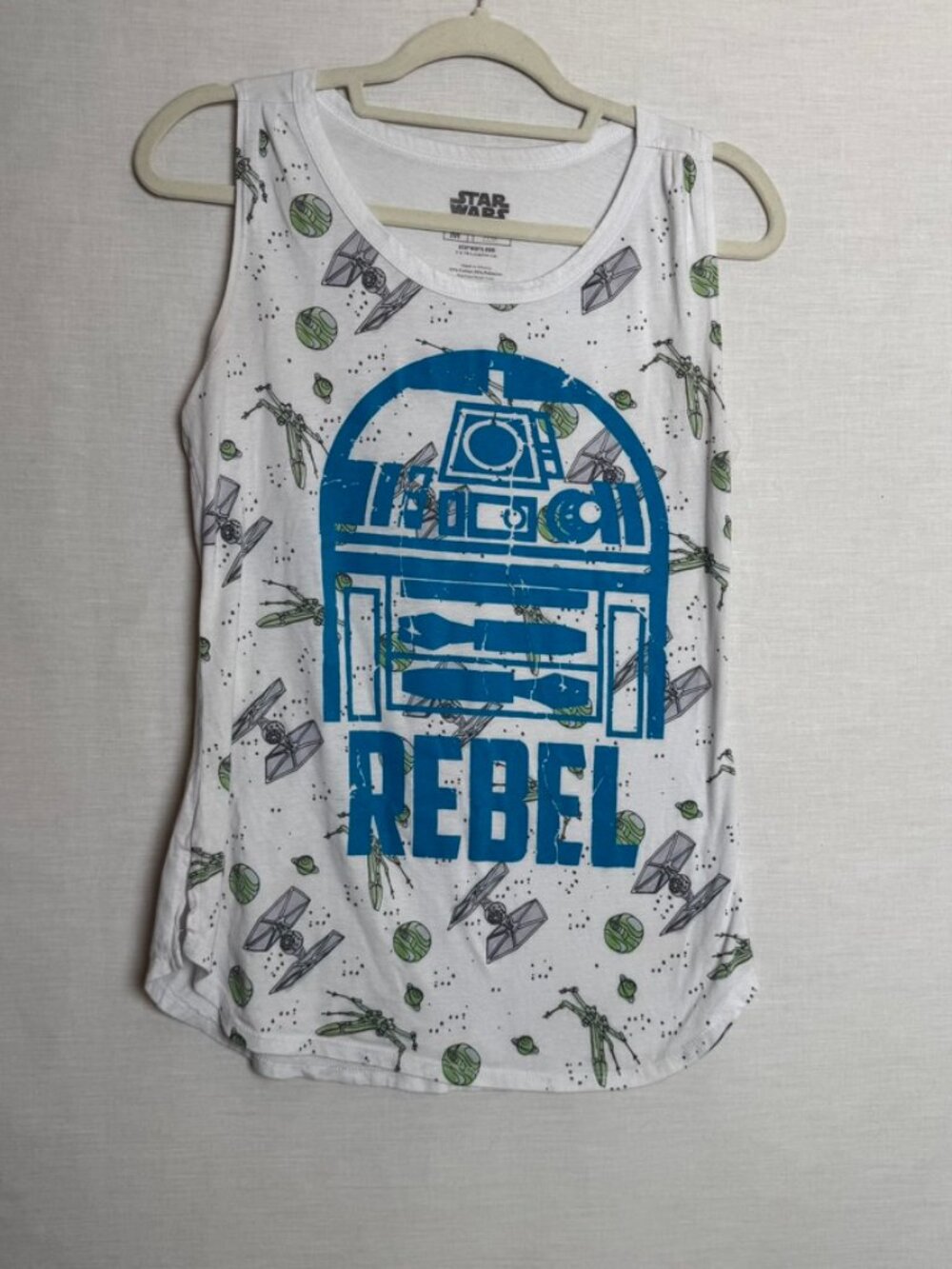 Star Wars Womens M R2-D2 Rebel Tank Top White Graphic Sleeveless Shirt Disney